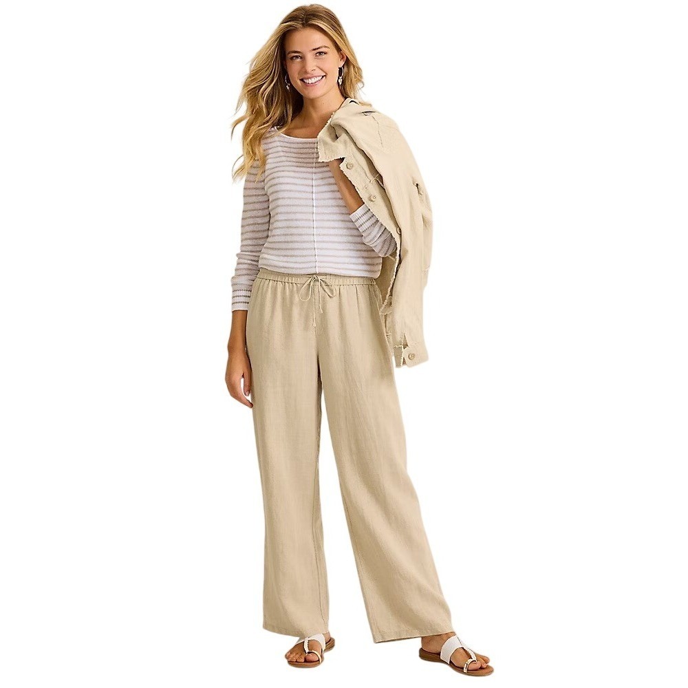 Tommy Bahama 100% Linen Pull On Pants Womens Medium Natural Tan Pockets Summer - Picture 2 of 14